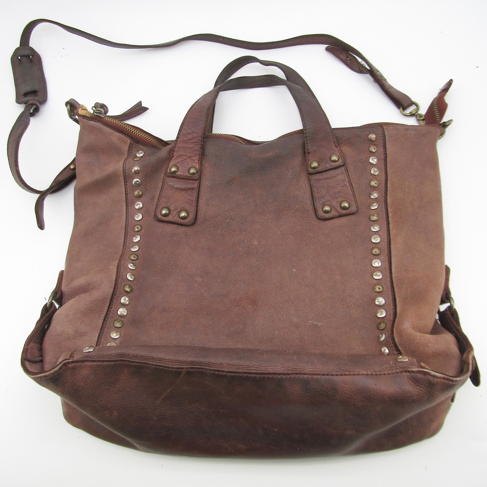 CZ Falconer Leather Studded Convertible Tote Shoulder Bag Handbag Brown